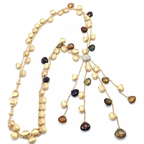 Authentic! Marco Bicego 18k Yellow Gold Confetti Diamond Topaz Tassel Necklace - Picture 4 of 14